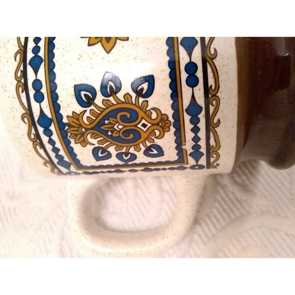 Vintage footed mugs set of 4 retro speckled MCM Eastern style motif Boho READ - Picture 6 of 12
